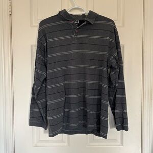 Vintage Grey Striped Long Sleeve Collared Polo Collared Oversized Baggy Shirt